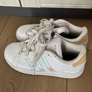 adidas Kids White Sneakers with Iridescent Stripes